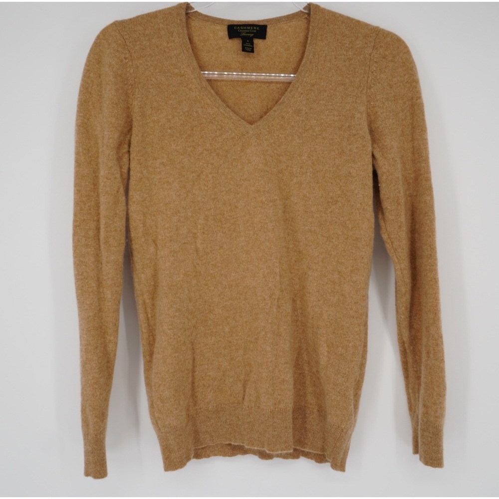 Charter‎ Club Luxury 100% Cashmere V-Neck Sweater Camel Tan Heathered Small